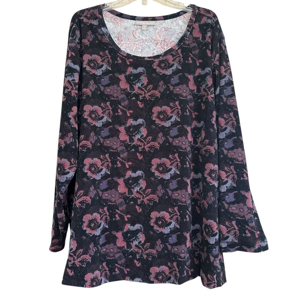 Woman Within Velvet Dark Floral Long Sleeve Tunic Top‎ 3X Textured Whimsigoth